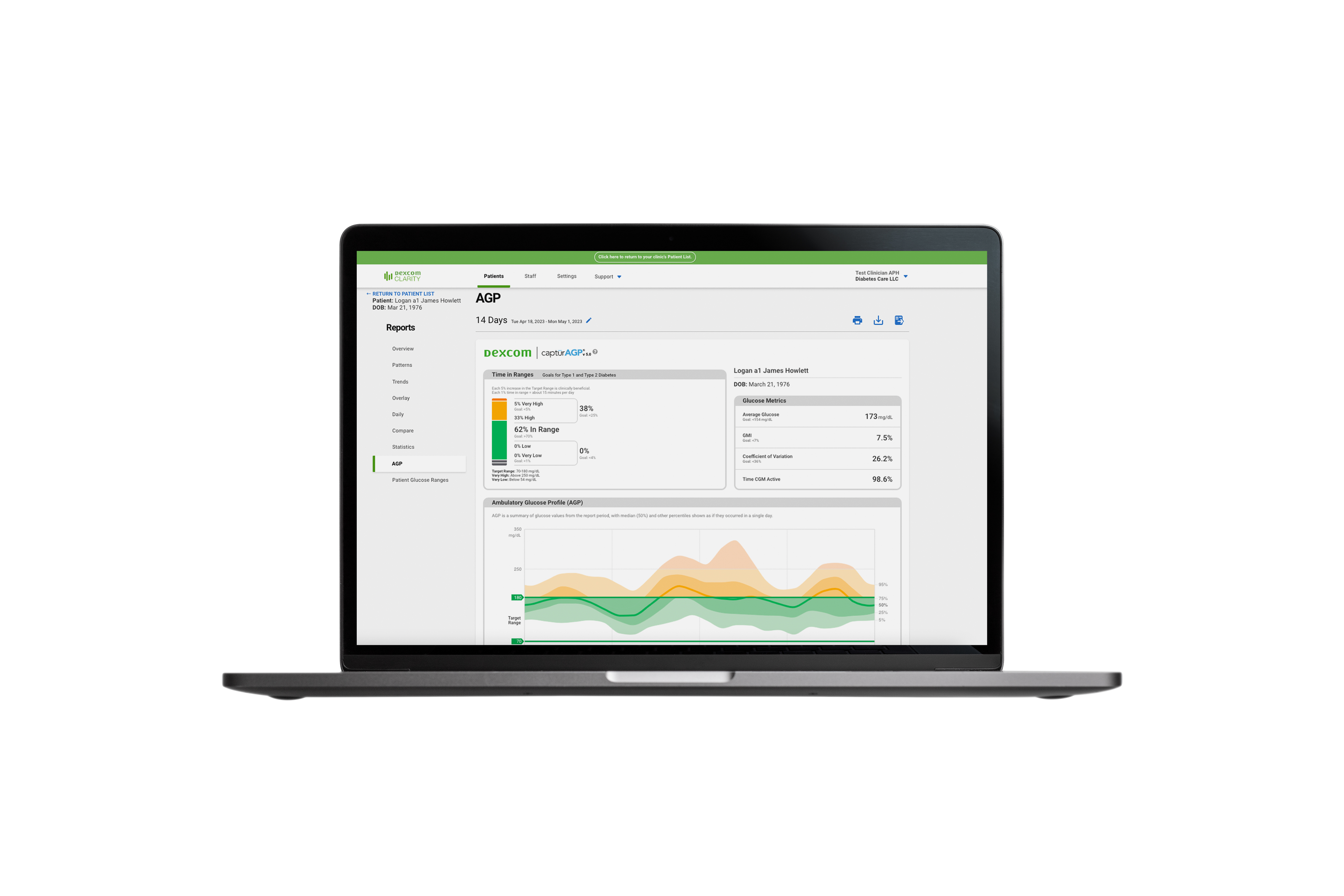 Dexcom CLARITY App for continuous glucose management for diabetes patients